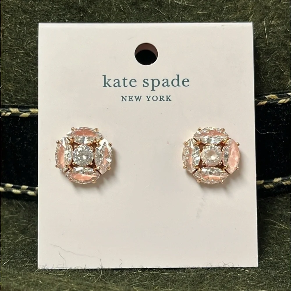 Brand New Kate Spade Flying Colors Blush Post Earrings Marquise Cluster Studs